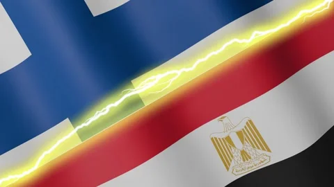 Two waving flags Finland and Egypt with diagonal lightning, 4k loop Stock Footage 339995544