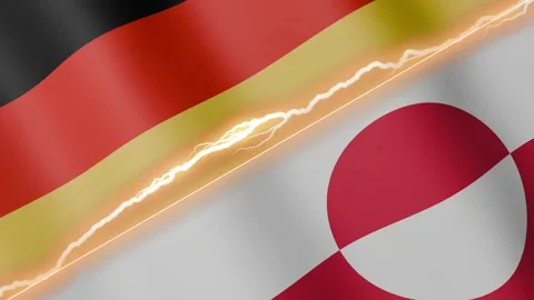 Two waving flags Germany and Greenland with diagonal lightning seamless 4k loop Stock Footage 327664929