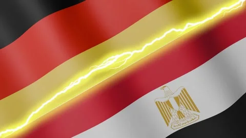 Two waving flags Germany and Egypt with diagonal lightning, 4k loop Stock Footage 339995627