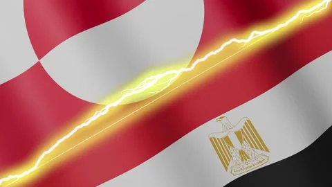 Two waving flags Greenland and Egypt with diagonal lightning, 4k loop Stock Footage 339995643