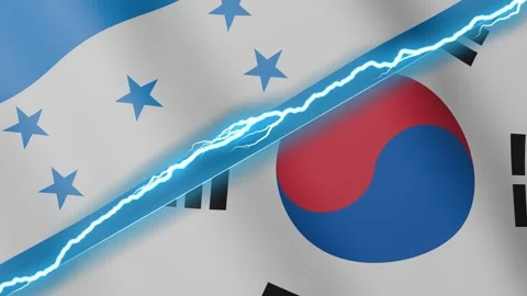 Two waving flags Honduras and South Korea with diagonal lightning 4k loop Stock Footage 328086221