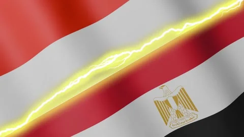 Two waving flags Indonesia and Egypt with diagonal lightning, 4k loop Stock Footage 339995728