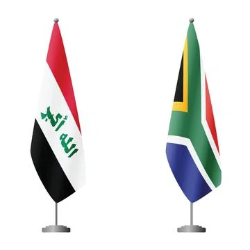 Two waving flags Iraq and South Africa with diagonal lightning, 4k loop 库存插图