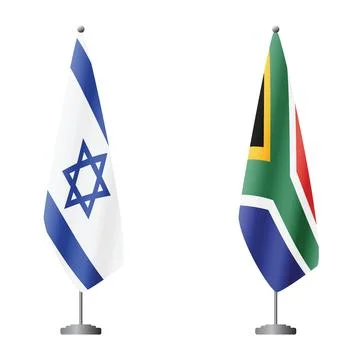 Two waving flags Israel and South Africa with diagonal lightning, 4k loop 库存插图
