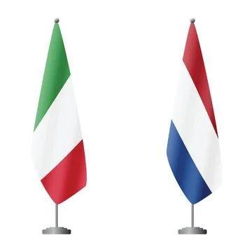 Two waving flags Italy and Netherlands with diagonal lightning, 4k loop 库存插图