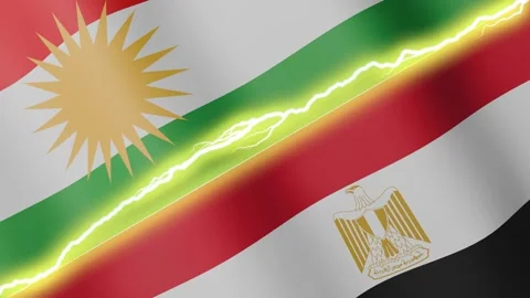 Two waving flags Kurdistan and Egypt with diagonal lightning, 4k loop Stock Footage 339995810