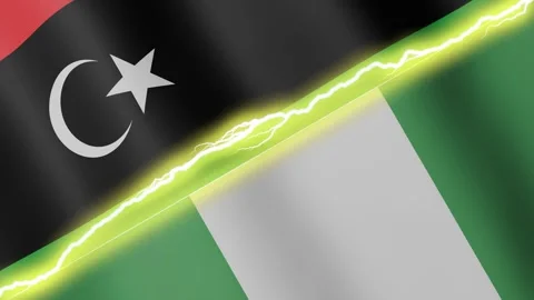 Two waving flags Libya and Nigeria with diagonal lightning 4k loop Stock-Footage 336809945