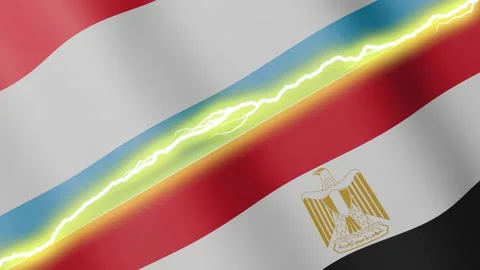Two waving flags Luxembourg and Egypt with diagonal lightning, 4k loop Stock Footage 339995861
