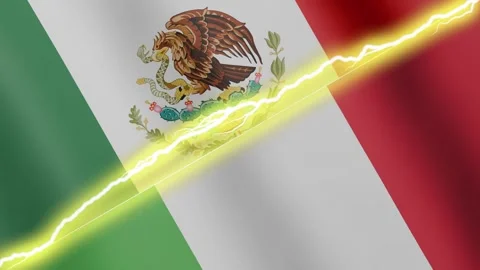 Two waving flags Mexico and Italy with diagonal lightning 4k loop Stock Footage 337323525