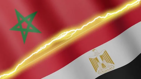 Two waving flags Morocco and Egypt with diagonal lightning, 4k loop Stock Footage 339995911
