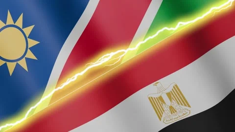 Two waving flags Namibia and Egypt with diagonal lightning, 4k loop Stock Footage 339995922
