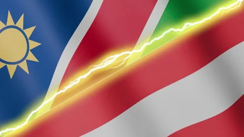 Two waving flags Namibia and Austria with diagonal lightning, 4k loop Stock-Footage 346014266