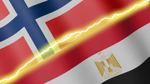 Two waving flags Norway and Egypt with diagonal lightning, 4k loop Stock Footage 339995998