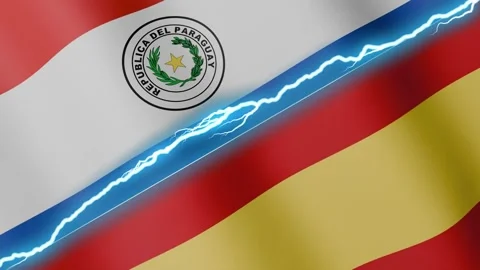 Two waving flags Paraguay and Spain with diagonal lightning 4k loop Stock-Footage 332669094