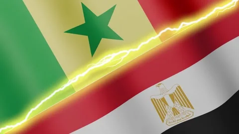 Two waving flags Senegal and Egypt with diagonal lightning, 4k loop Stock Footage 339996186