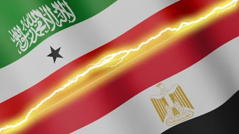 Two waving flags Somaliland and Egypt with diagonal lightning, 4k loop Stock Footage 339996289