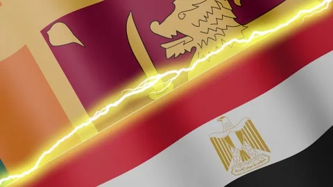 Two waving flags Sri Lanka and Egypt with diagonal lightning, 4k loop Stock Footage 339996361