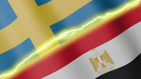 Two waving flags Sweden and Egypt with diagonal lightning, 4k loop Stock Footage 339996390
