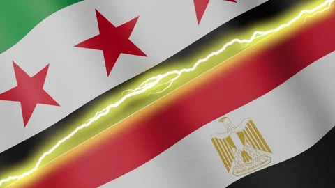 Two waving flags Syria and Egypt with diagonal lightning, 4k loop Stock Footage 339996424