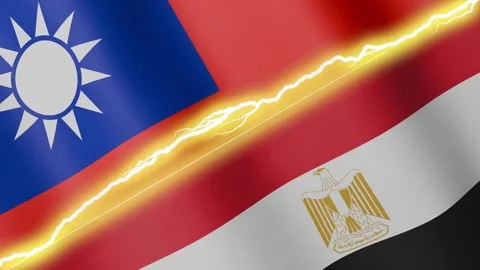 Two waving flags Taiwan and Egypt with diagonal lightning, 4k loop Stock Footage 339996538