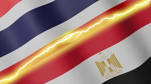 Two waving flags Thailand and Egypt with diagonal lightning, 4k loop Stock Footage 339996495