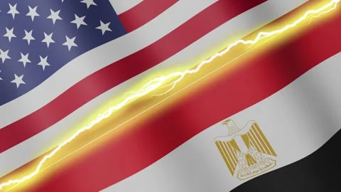 Two waving flags United States and Egypt with diagonal lightning, 4k loop Stock Footage 339996637
