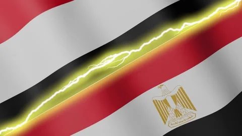 Two waving flags Yemen and Egypt with diagonal lightning, 4k loop Stock Footage 339996702