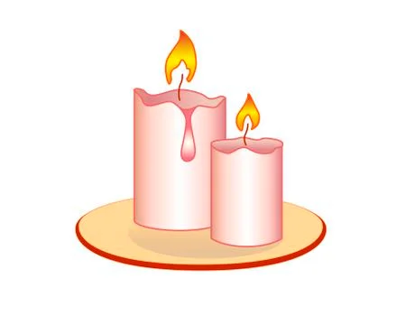 Two wax candles in a candlestick. Burning melted candles - vector full color Stock Illustration