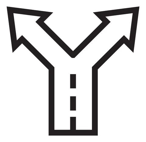 Two way arrow icon. Splitting road. Choice symbol Illustrazione stock