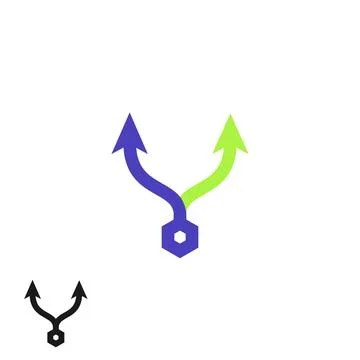 Two way direction arrows. Simple color triple arrow heads sign. Stock Illustration