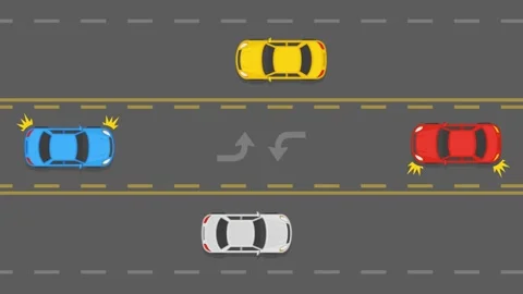 Two-way left turn lane usage. Top view of cars using center lane to make a turn Stock Footage 331764507
