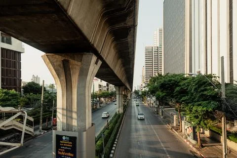 Two-way traffic under elevated express way, Bangkok, Thailand Stock Photos