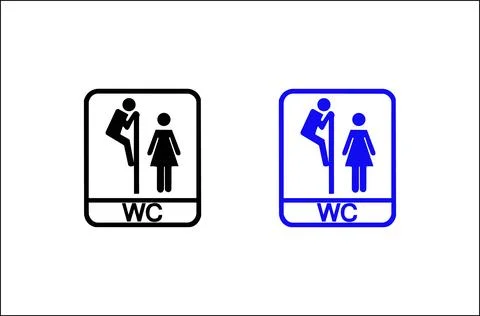 Two wc signs one black and white one blue and white showing male and female Stock Illustration