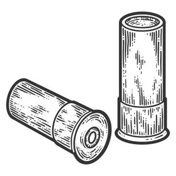 Two weapon cartridges. Scratch board imitation. Black and white hand drawn image Stock Illustration