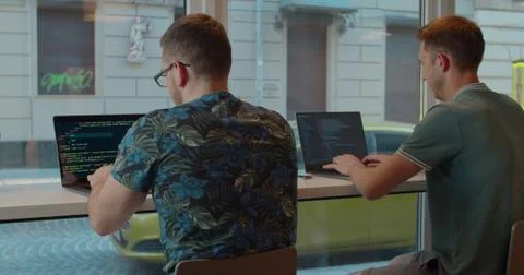 Two Web developers working at the computer inthe modern office. Foto stock