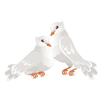 Two wedding doves isolated on white background. Symbol of love and wedding Stock Illustration