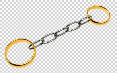 Two wedding gold rings connected chain isolated on transparent png. Save fami Ilustração Stock