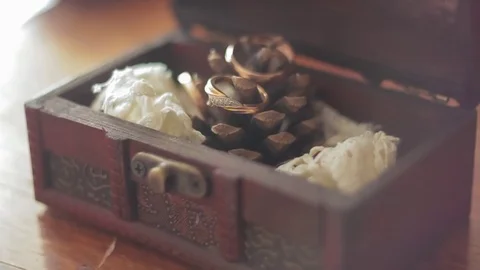 Two Wedding Rings Are in Box Slow Motion Video stock 72194940