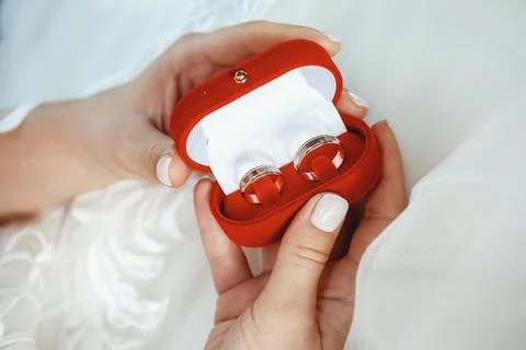 Two wedding rings in a box Stock Photos