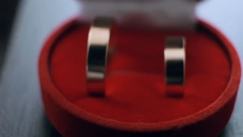 Two wedding rings in box, wedding rings in box, close-up, Wedding rings in white Stock Footage 126313504