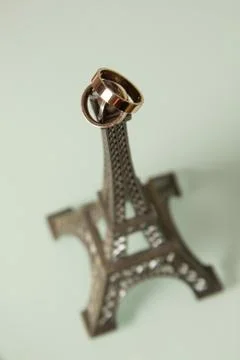 Two wedding rings on the Eiffel tower Stock Photos