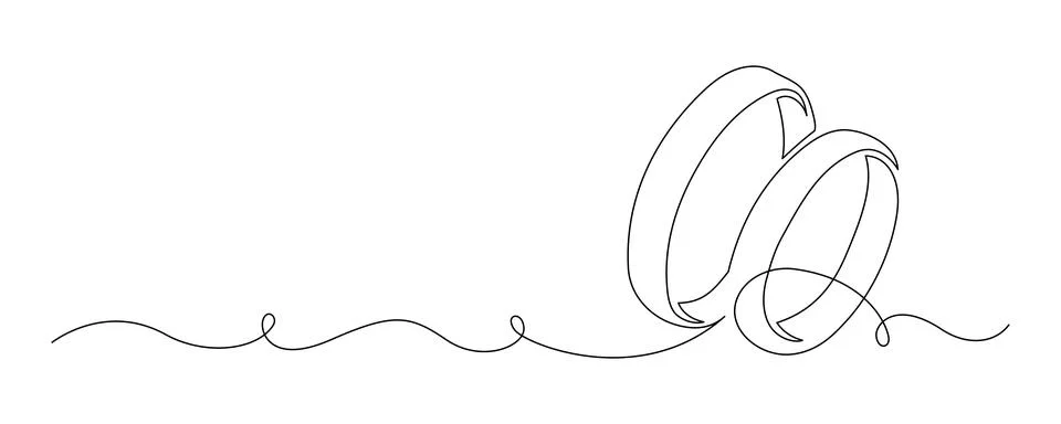 Two wedding rings in one continuous line drawing. Love and romantic concept and Stock Illustration
