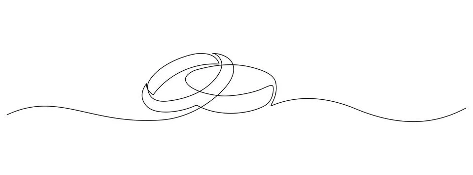 Two wedding rings in one continuous line drawing. Love and romantic concept and Stock Illustration