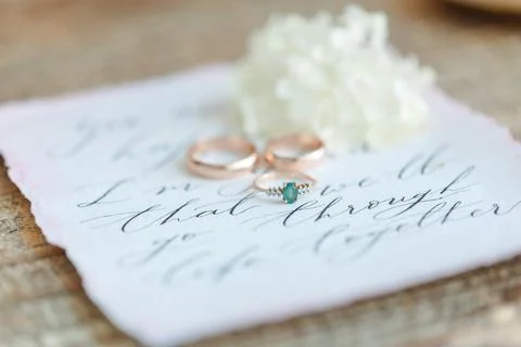 Two Wedding Rings on Paper Stock Photos