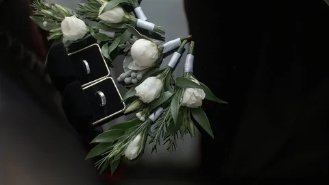 Two Wedding Rings In Separate Boxes. Composition Of Wedding Rings And Small Stock-Footage 109296336