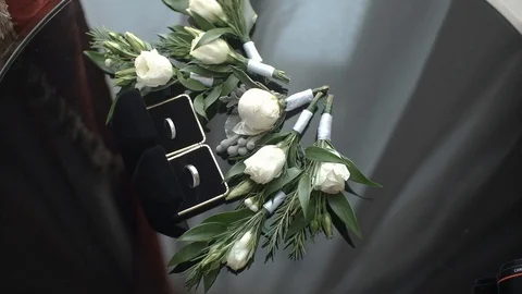 Two Wedding Rings In Separate Boxes. Composition Of Wedding Rings And Small Stock Footage 109296450