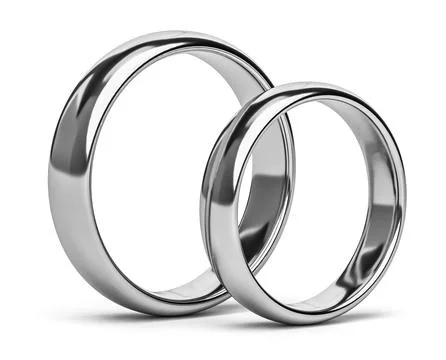 Two wedding silver rings isolated on white. Unity, love concept Stock Illustration