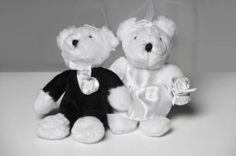 Two wedding teddy bears on white Stock Photos