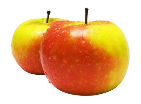 Two Wet Apples with Clipping Path Isolated on a White Background Foto stock