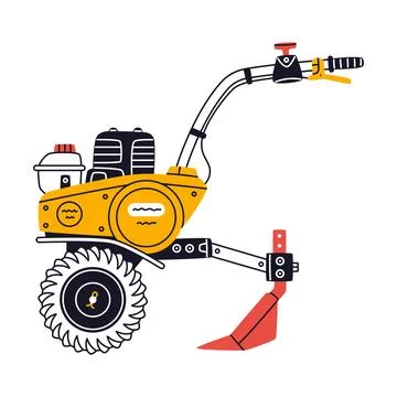 Two Wheel Tractor as Petrol Hand Tool and Equipment for Repair Work Vector Stock Illustration